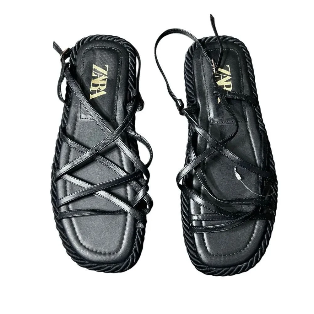 Zara black leather rope platform sandals Size 40 - Picture 11 of 13